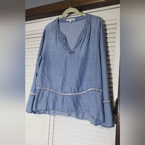 Kim Rogers Denim Blue And White Bell Sleeve Top XXL